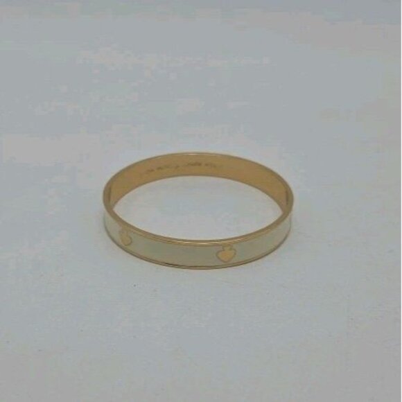 Kate Spade New York White and Gold Enamel Bangle Bracelet Gold Trim Gold Spades - Picture 1 of 6